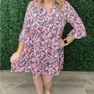 Brand New Sew In Love Tiered Dress  Grey and Bright Coral 3X